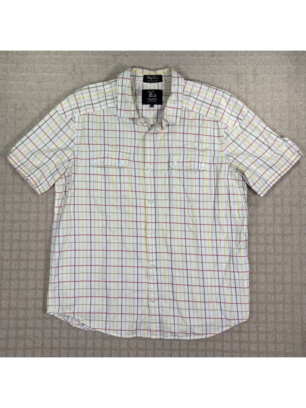 LRG white plaid short sleeve button down shirt XL